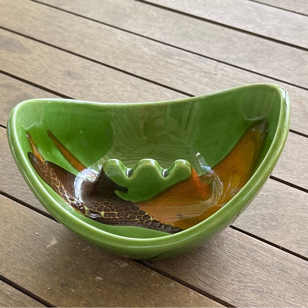Haeger Style 2109 Green Brown and Orange MCM Ashtray Vintage